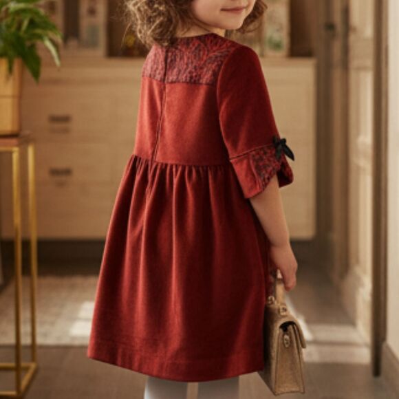 Little Girls Crimson Velour Christmas Dress Size 4 - Picture 2 of 5